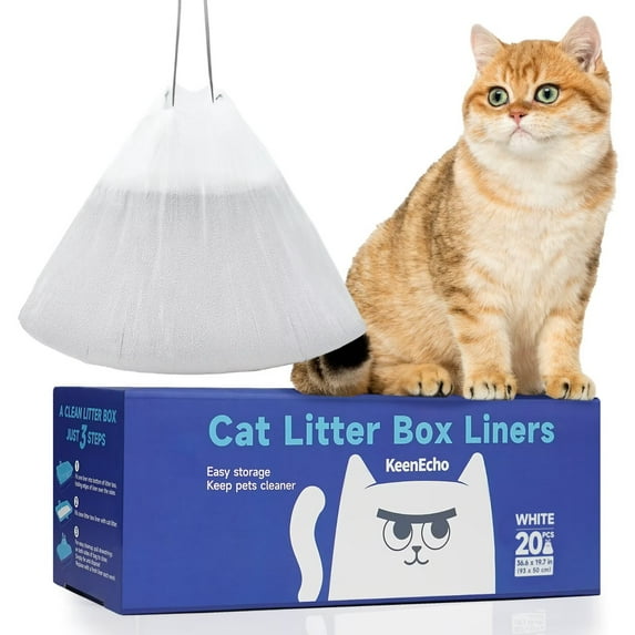 Cat Litter Box Liners with Drawstring Jumbo 36.6*19.7in 20 Count -Recycled Ocean Plastic - 2mil Thick Leak-Proof Litter Bags