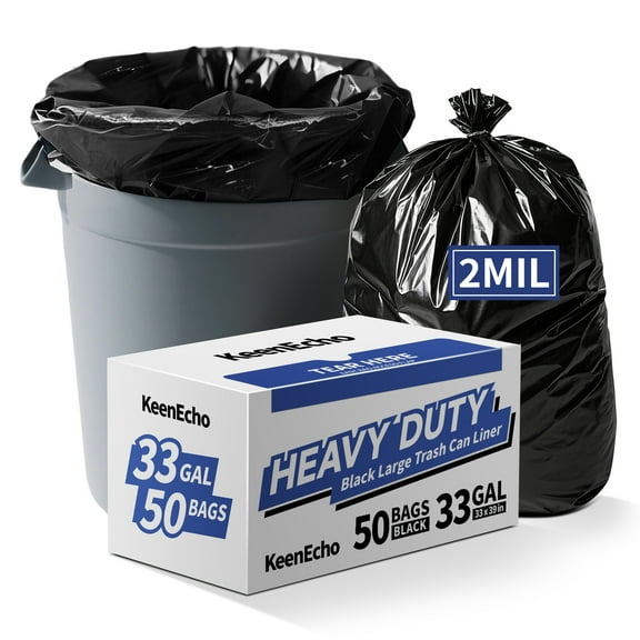 KeenEcho Heavy Duty Contractor Trash Bags 30-33 Gallon 50 Count, 2 Mil Extra Thick, Strong Black Garbage Bags, Leakproof Star Seal for Construction, Yard, Demolition Debris