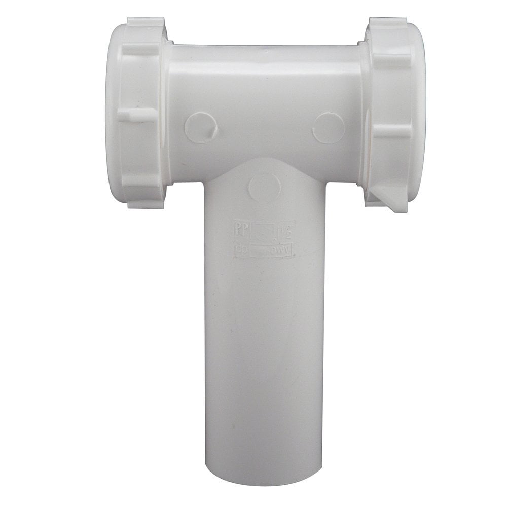 White Polypropylene Slip Joint Center Outlet Tee and Tailpiece