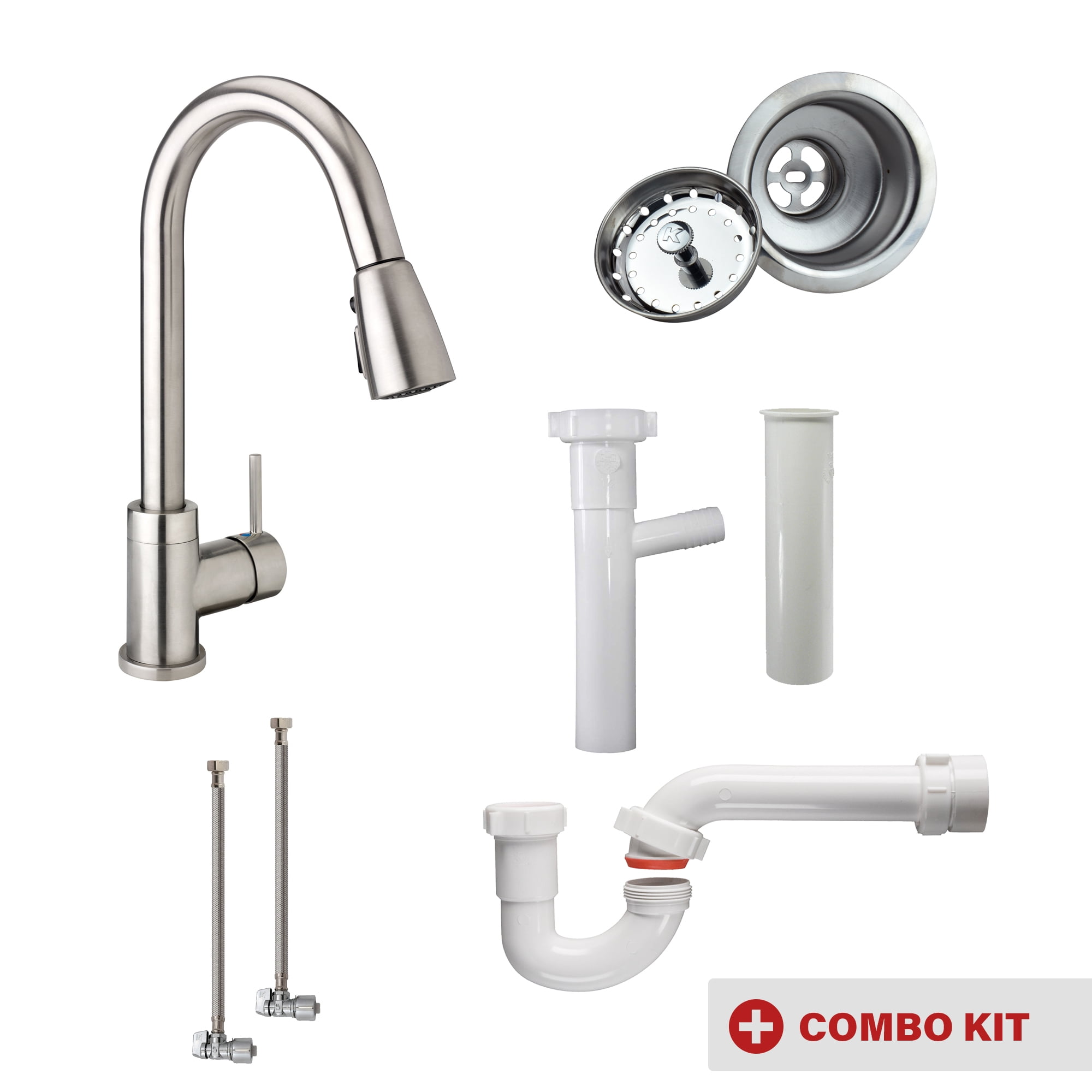Keeney B78CBN-SD Single Bowl Kitchen Kit with Urbania Faucet and Dishwasher Connection, Brushed Nickel