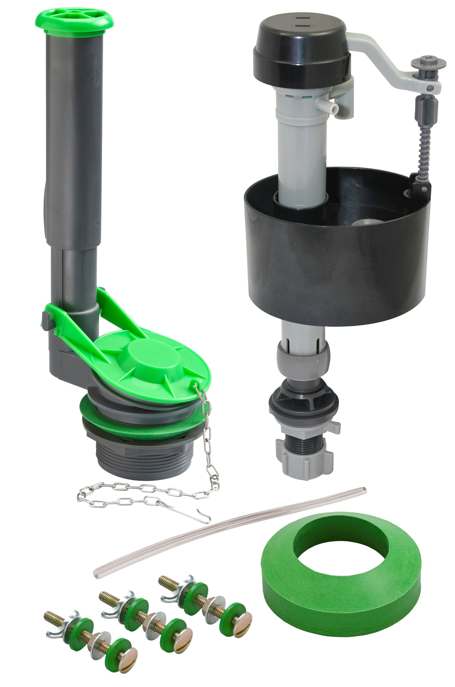 Universal Gray and Green Toilet Tank Repair Kit with Hardware