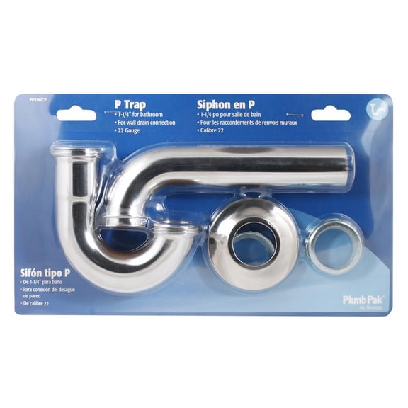 Keeney PP100CP 1-1/4-in x 1-1/4-in Brass P-Trap, Polished Chrome