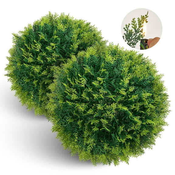 Keenmark Home 2 PCS 15" Artificial Plant Topiary Ball, Cypress Faux Balls with LED String Light, Fire-Retardant,UV Resistant Faux Plants for Outdoor Decor, Porch, Patio and Wedding, Garden Spheres