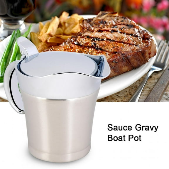 Keenso 304 Stainless Steel Thermal Insulated Double Wall Sauce Gravy Boat Pot Serving Jug,Sauce Gravy Pot