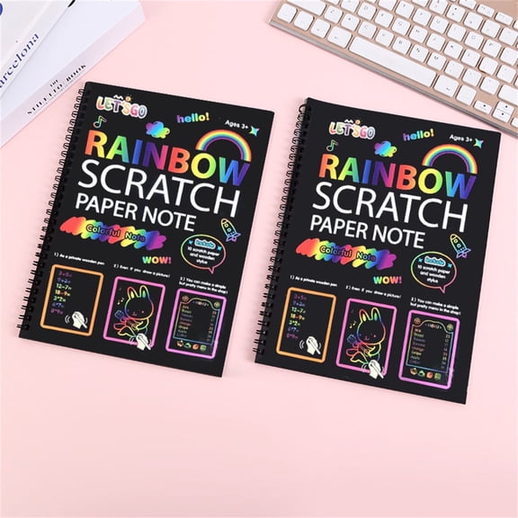 Keenso Scratch Paper Note Art Books, Scratch Art Paper Rainbow Magic Scratch Art Note Books , Colored Scratch Art Notebooks with Wooden Pen