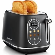 2 Slice Touchscreen Smart Toaster - Stainless Steel Toaster with Wide Slot, 6 Shade Settings, Bagel Function, Removable Crumb Tray - Black