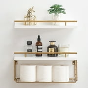 Keenstone 6 in x 16.5 in 2 -Tier White Rustic Floating Shelves (2 Pieces)