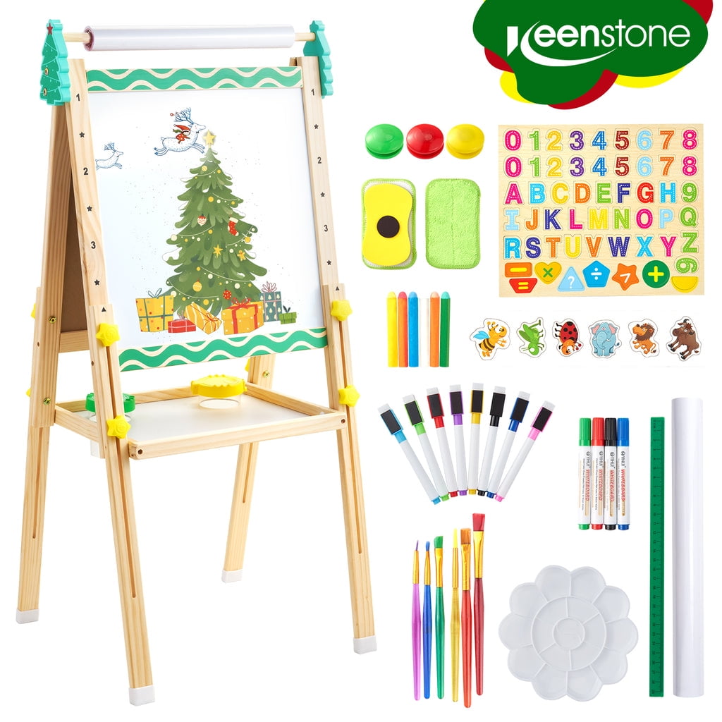 Keenstone Robot Art Easel for Kids, Learning-Toy for 3,4,5,6,7,8 Years Old Boy&Girls, Wooden Chalkboard&Magnetic Whiteboard&Painting Paper Stand, Gift