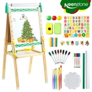 Keenstone Christmas Tree Art Easel for Kids, Learning-Toy for 3,4,5,6,7,8 Years Old Boy&Girls, Wooden Chalkboard&Magnetic Whiteboard&Painting Paper Stand, Gift&Art Supplies for Toddler