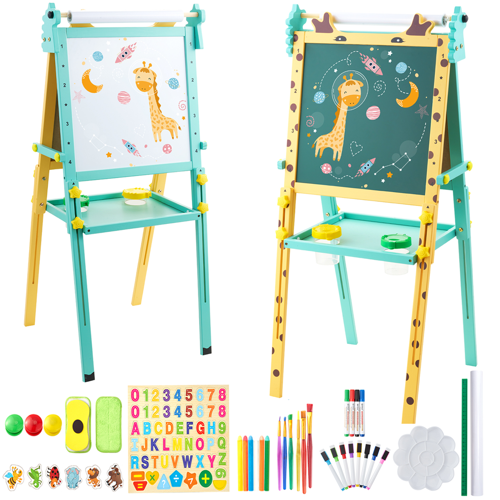 Keenstone Deer Art Easel for Kids Easel Set with 100+ Painting Gifts,Chalkboard Dual Magnetic Whiteboard,Painting Stand with Paper for Ages  3 and up Kids Children Toddler
