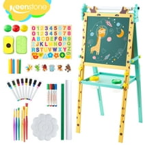 Keenstone Deer Art Easel for Kids, Learning-Toy for 3,4,5,6,7,8 Years Old Boy&Girls, Wooden Chalkboard&Magnetic Whiteboard&Painting Paper Stand, Gift&Art Supplies for Toddler