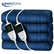 Keenstone Double-sided Flannel Electric Heated Blanket King Size Dual Control, 90"x100" Machine Washable Fast Heating Blanket with 6 Heating Levels &10 Hours Auto Off,Blue
