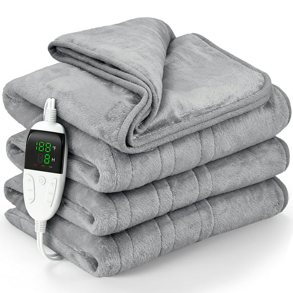 VECUKTY 50" x 60" Electric Throw Heated Blanket with 6 Heating Levels & 2-10H Auto-off, Machine Washable Double sided Flannel, Gray