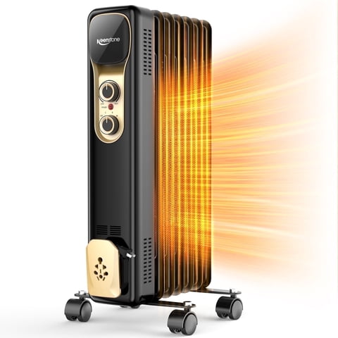 VECUKTY Oil Filled Radiator Heater, 1500W Portable Electric Space Heater, Adjustable Thermostat, 3 Heat Settings,Tip Overheat Protection Quiet Working, Black