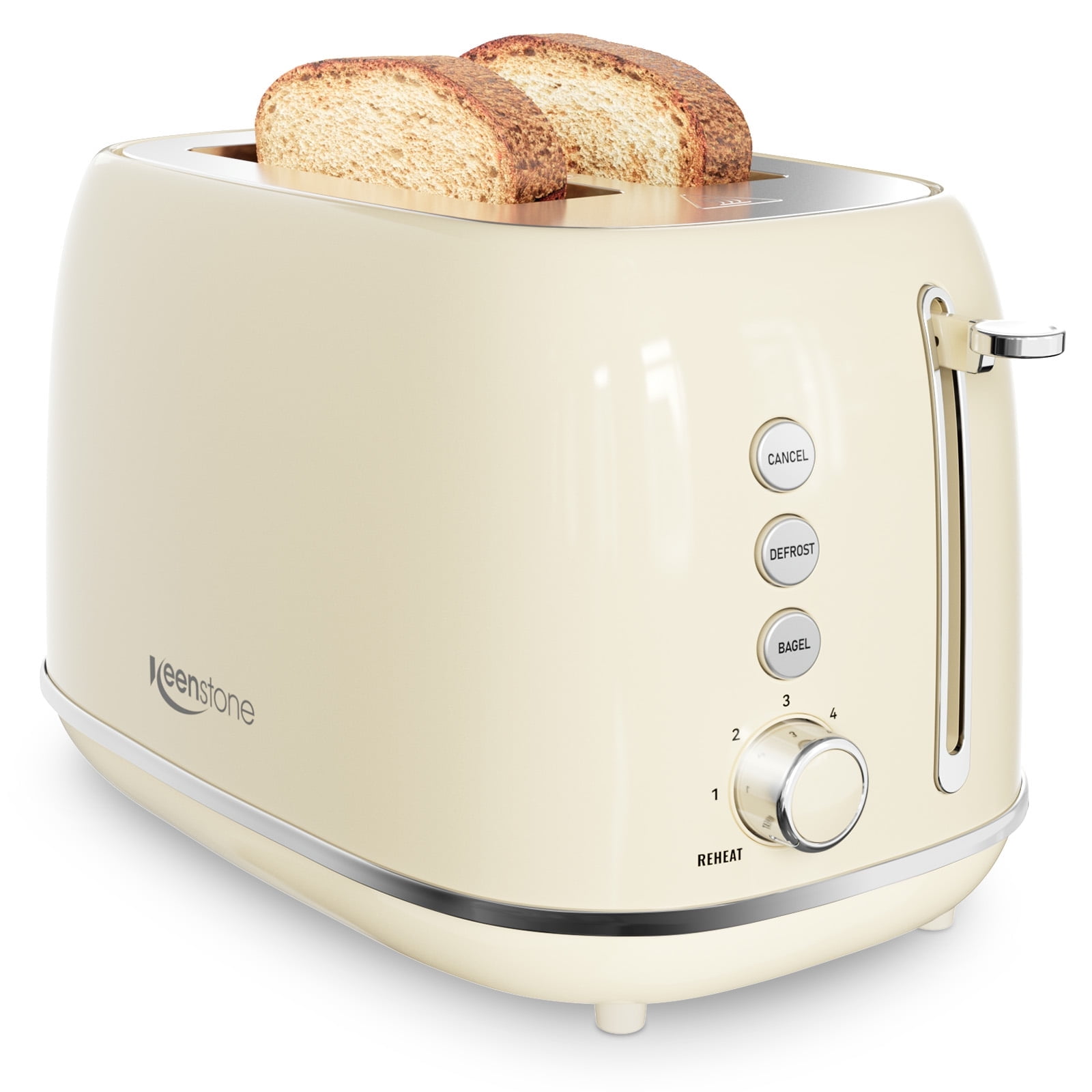 Keenstone Retro 2 Slice Stainless Steel Toaster for Bread Toast, Revolution Wide Slots, Beige