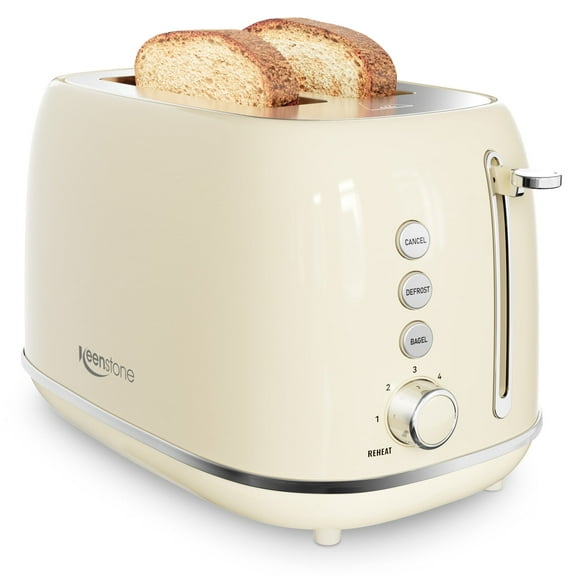 Keenstone Retro 2 Slice Stainless Steel Toaster for Bread Toast, Revolution Wide Slots, Beige