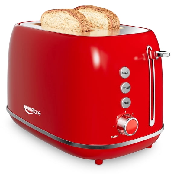 Keenstone Retro 2 Slice Stainless Steel Toaster for Bread Toast, Revolution Wide Slots, Red