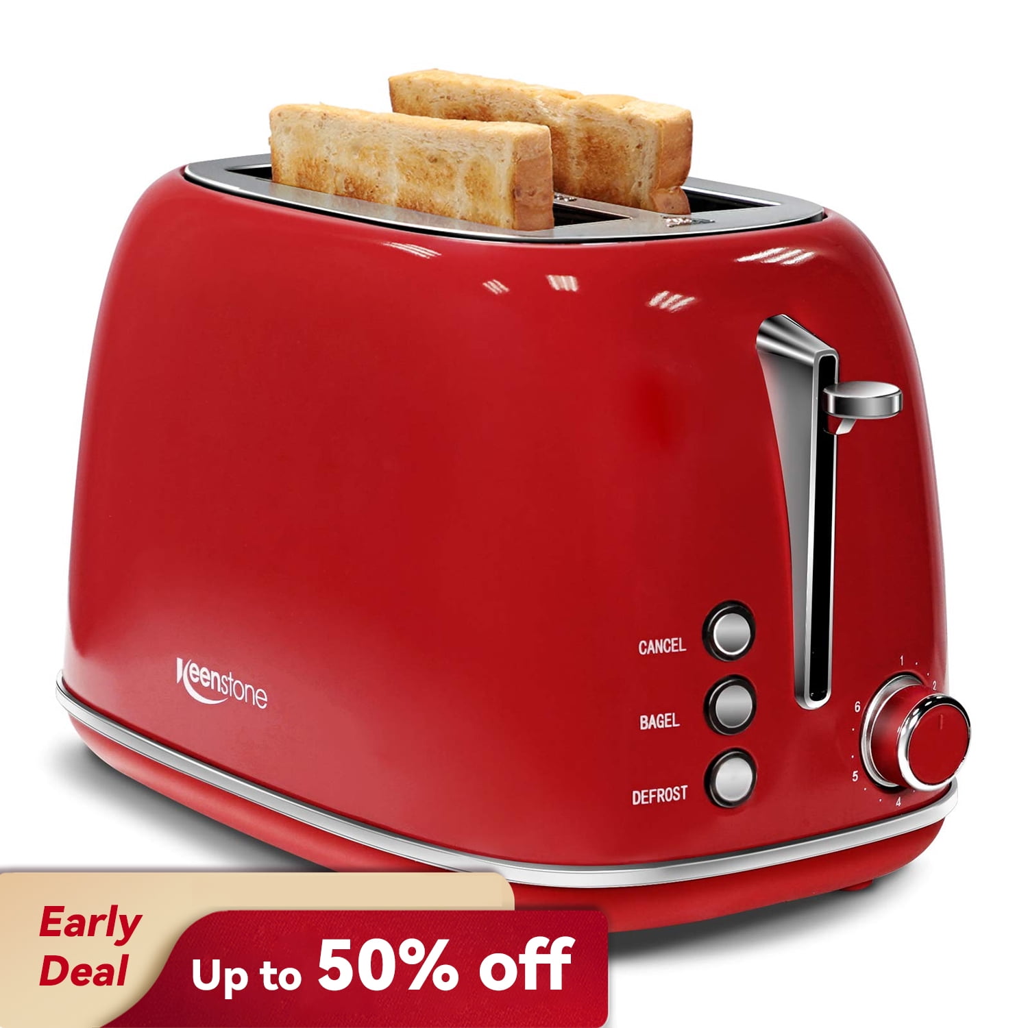 Keenstone Retro 2 Slice Toaster Stainless Steel ,with Bagel, Cancel
