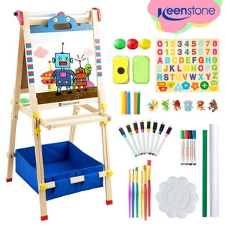 Kids Easel with Paper Roll Double-Sided Whiteboard & Chalkboard Standing  Easel with Numbers and Other Accessories for Kids and Toddlers (T04)