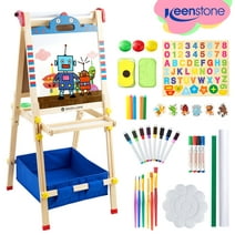 Keenstone Robot Art Easel for Kids, Learning-Toy for 3,4,5,6,7,8 Years Old Boy&Girls, Wooden Chalkboard&Magnetic Whiteboard&Painting Paper Stand, Gift&Art Supplies for Toddler