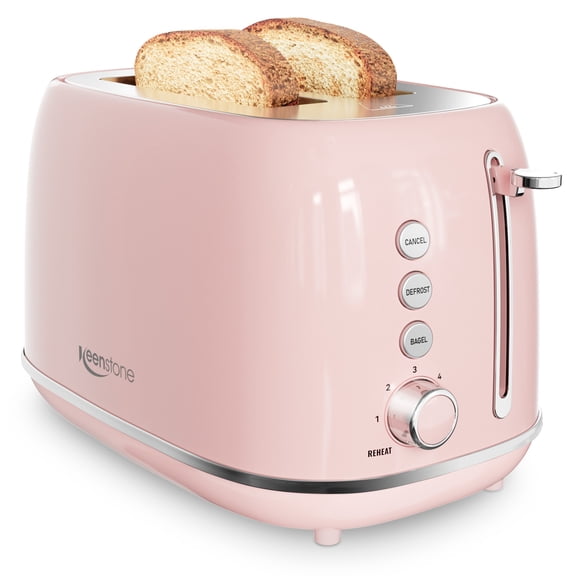 Keenstone Toaster, Cute 2 Slice Stainless Steel Toaster with Cancel, Defrost Fuction for Bread, Bagel, Wide Slots Revolution Toasters, Kitchen Appliances, Apartment Essentials Must Haves - Pink
