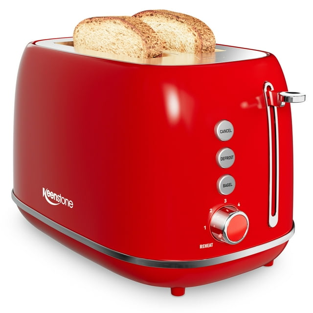 Keenstone Modern Thick 2 Slice Stainless Steel Toaster, Wide Slots, Red