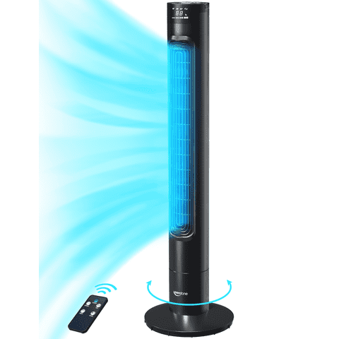 Keenstone 38-inch Tower Fan for Bedroom with Remote, 75-Degree Oscillation, 3 Speeds, 3 Modes, 7.5-Hour Timer, Quiet Bladeless Fan, Black