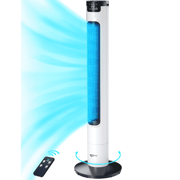 Keenstone 38-inch Tower Fan for Bedroom with Remote, 75-Degree Oscillation, 3 Speeds, 3 Modes, 7.5-Hour Timer, Quiet Bladeless Fan, White