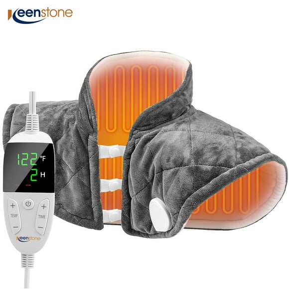 Keenstone Wearable Weighted Heating Pad for Neck and Shoulders Gray, 2.2lb Large Electric Heated Neck Shoulder Wrap for Warmth and Comfort - 19.3"x22.4"