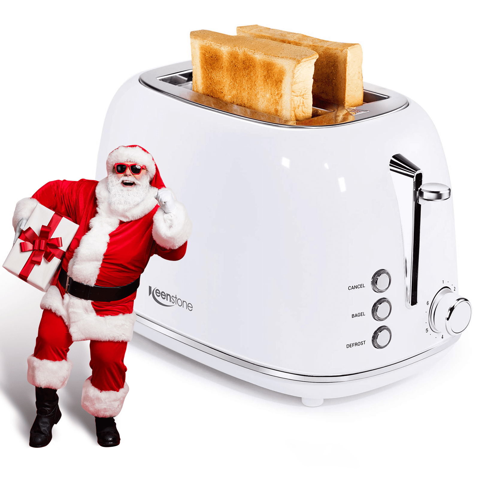 Keenstone White Toaster, Retro 2 Slice Stainless Steel Toaster with