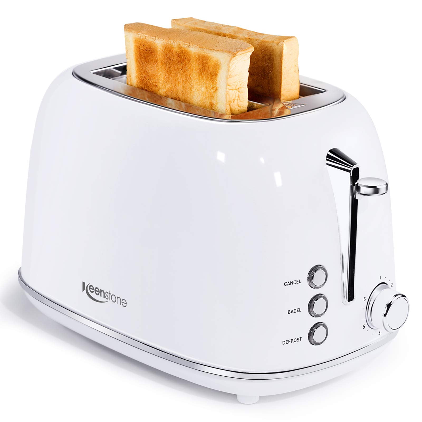 Keenstone White Toaster, Retro 2 Slice Stainless Steel Toaster with