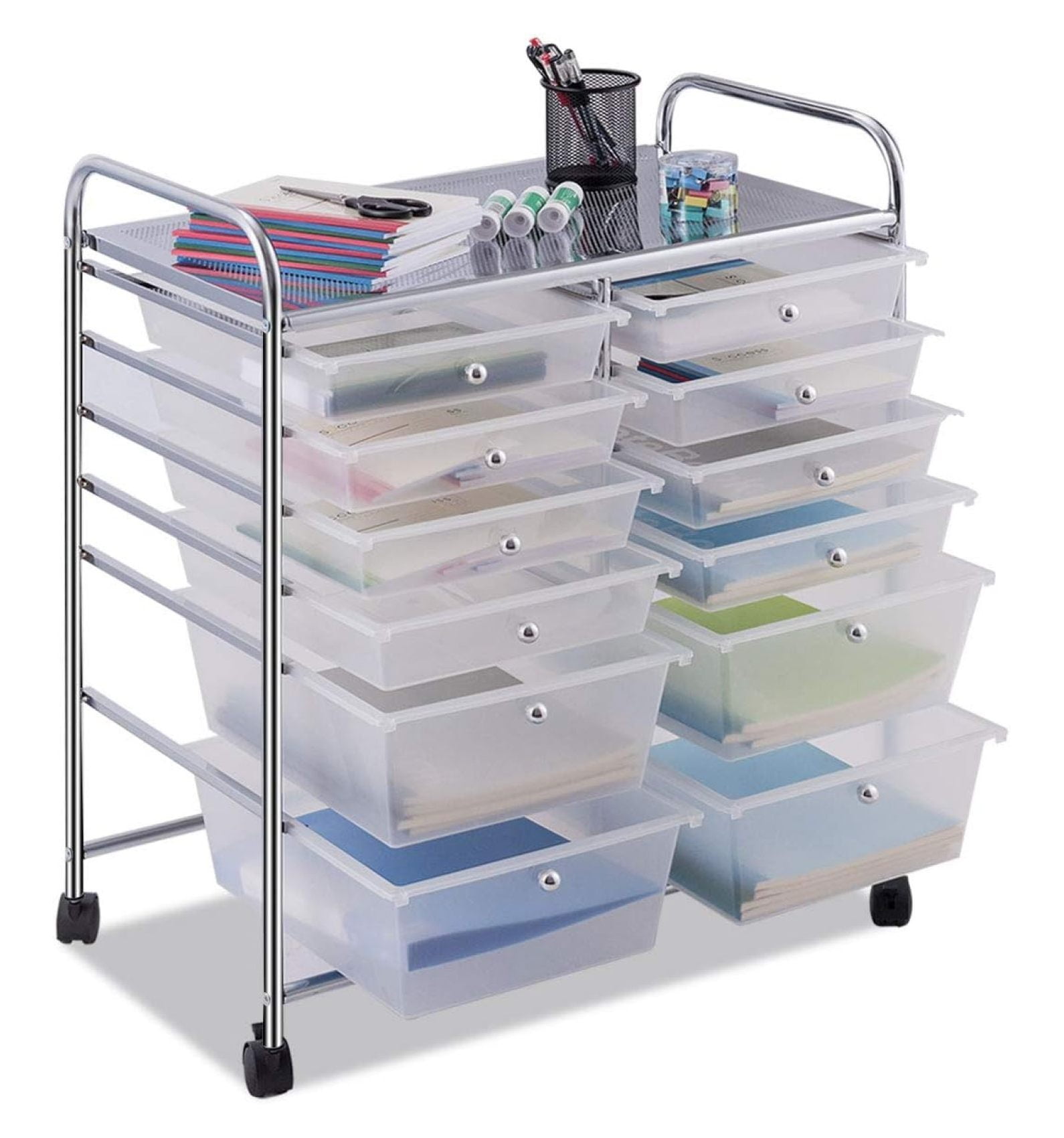 Keeomi 12-Drawer Organizer Cart Tools, Office School Paper Organizer Rolling Storage Cart with wheels