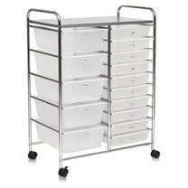 Keeomi 15-Drawer Storage Cart, 15 Drawer Trolley, Rolling Organizer Cart, Scrapbook Paper Organizer, Suitable for Office and School, Rolling Office Organizer Tools (Clear)