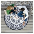 thumbnail image 1 of Keeomi 5Ft Round Outdoor Rug for Patios Waterproof, Plaid Reversible Door Mat Plastic Camping Rugs, Straw Rug Indoor Rugs Carpet for RV, Deck, Balcony, Porch, Picnic, Beach, Blue/White, 1 of 7