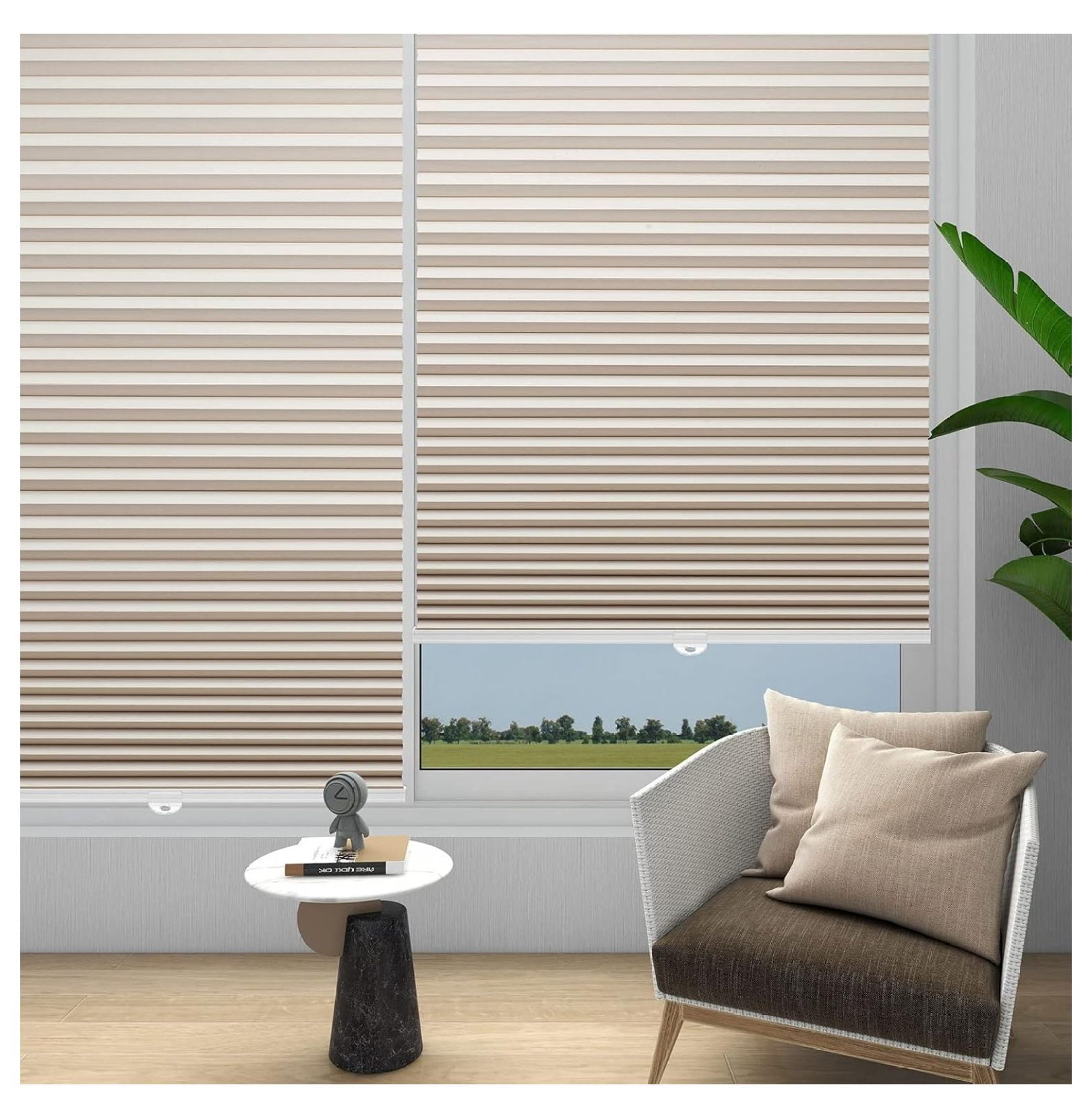 Keeomi Accordion Window Shades Indoor Sliding Glass Front Door Blinds Pull Down, Cordless