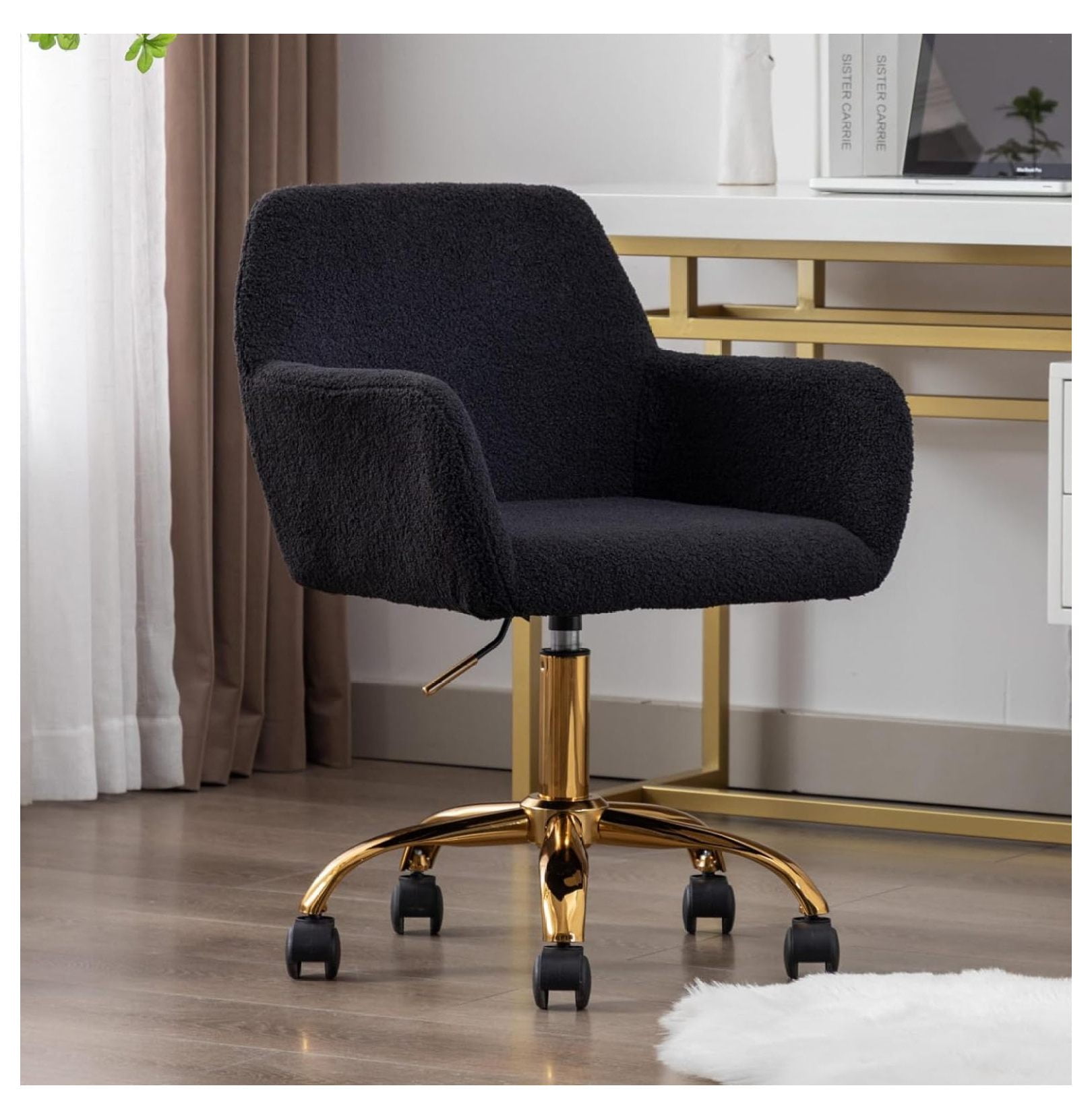 Keeomi Furry Office Chair Fuzzy Swivel Desk Chair, Faux Fur Home Office Chair Teddy Fabric