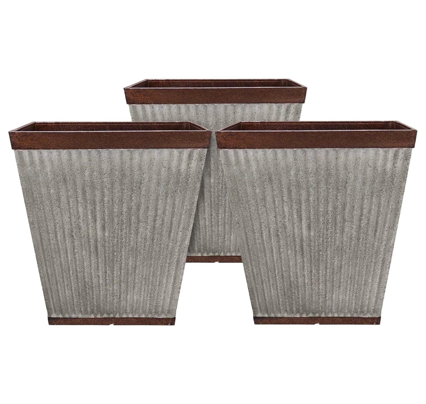 Rustic Galvanized Resin 16" Square Garden Planter, Weathered Finish