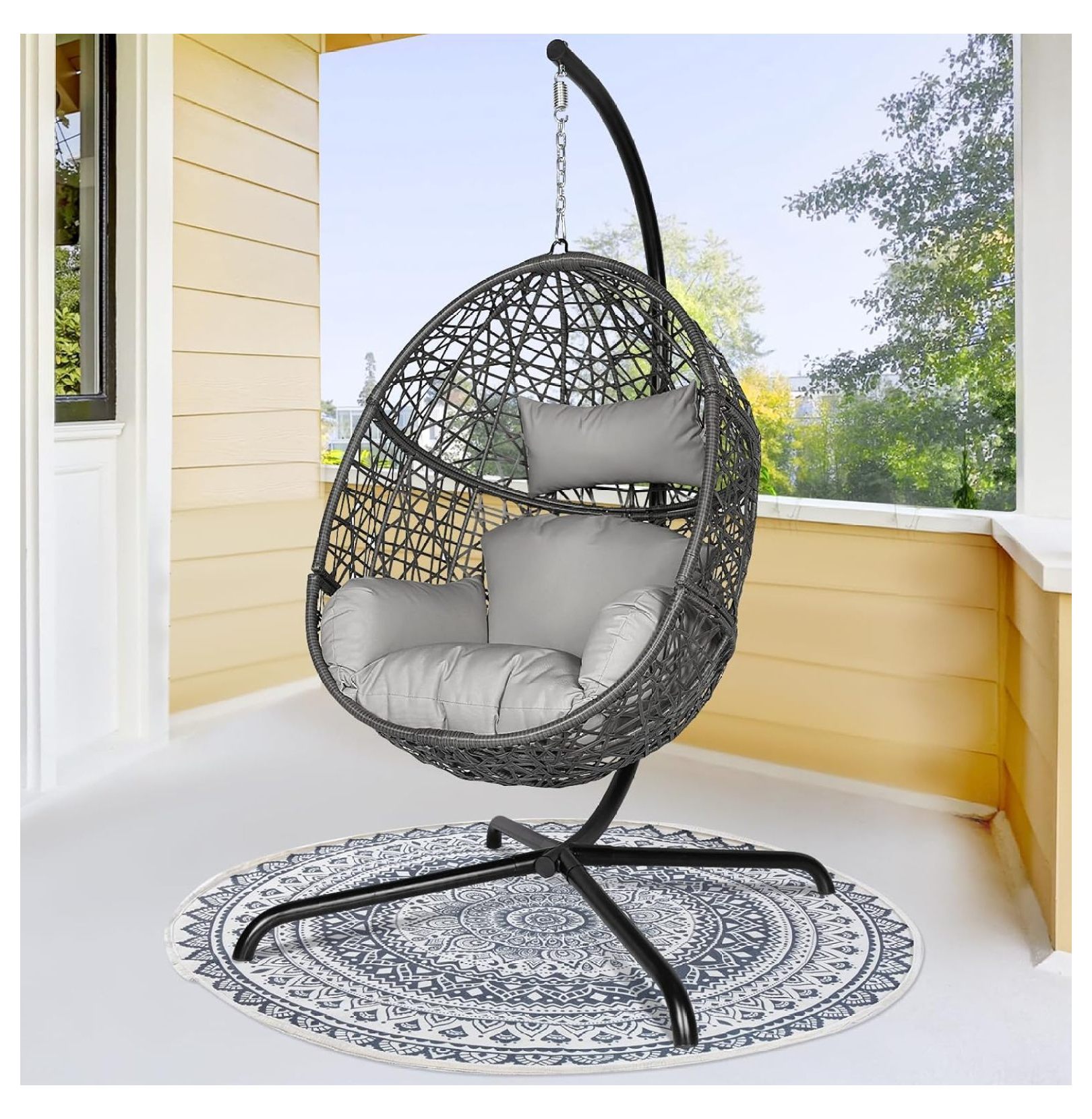 Outdoor Hanging Egg Chair With Stand - Foldable PE Wicker, UV Resistant Cushions, 350-400 Lb Capacity For Patio & Garden