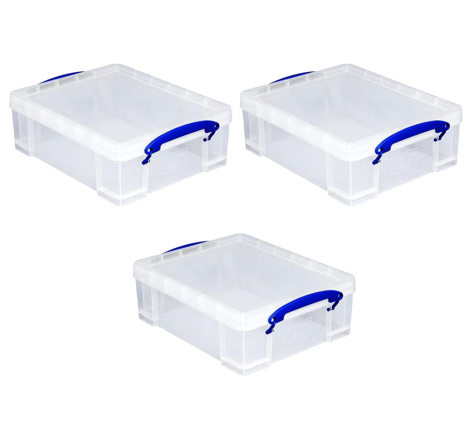 Clear 8.1 Liter Stackable Plastic Storage Bins with Blue Handles
