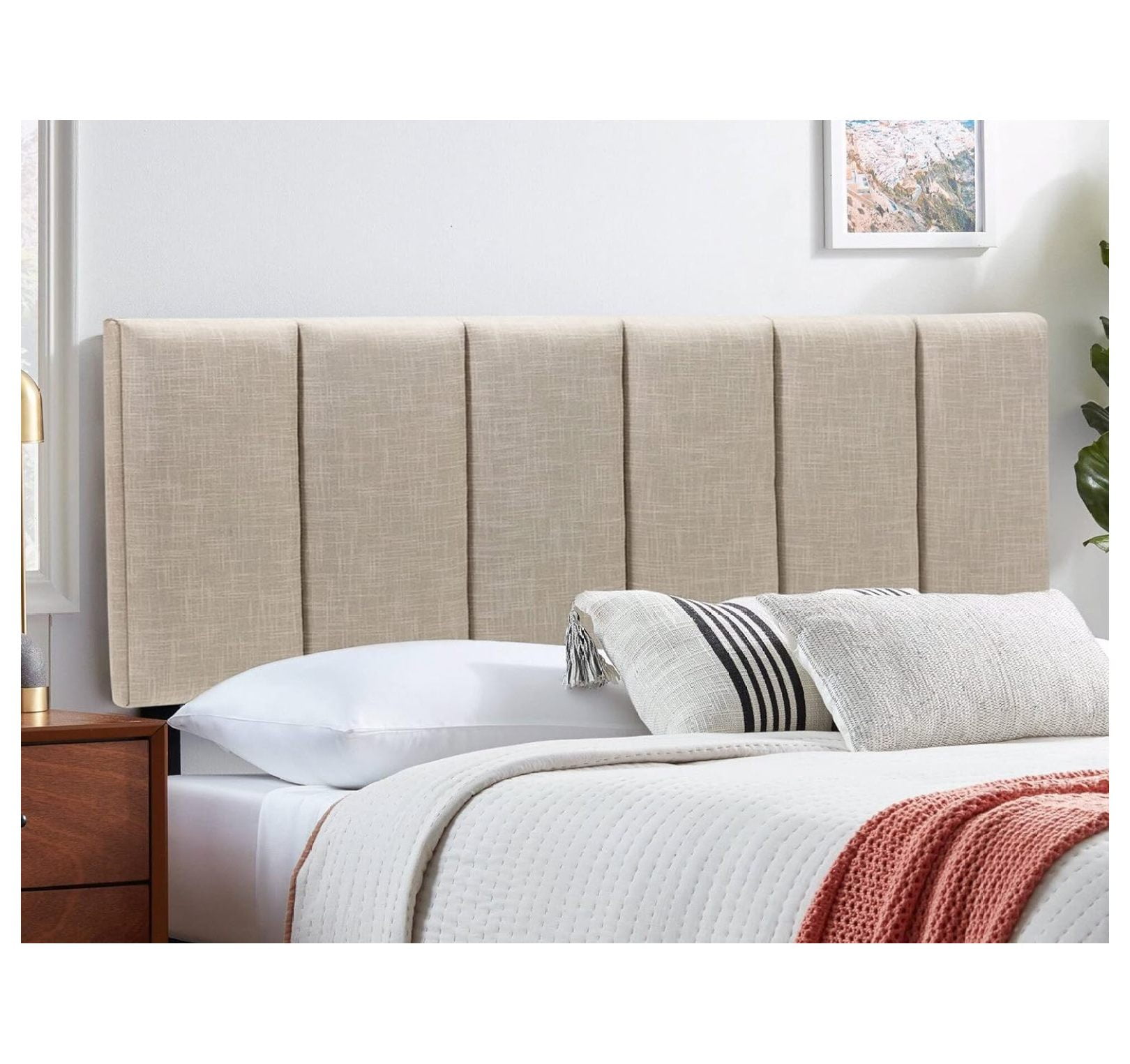 Keeomi Upholstered Headboard King Foldable Headboard for King Size Bed Adjustable Height Oatmeal ...