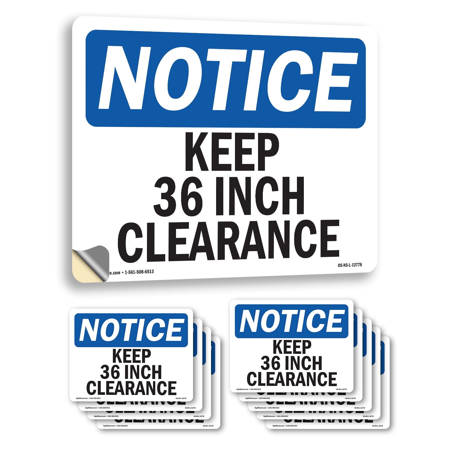 Keep 36 Inch Clearance OSHA Notice Vinyl Decal Label 24 Inch x 18 Inch ...
