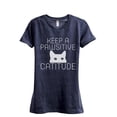 thumbnail image 1 of Keep A Pawsitive Catitude Women's Fashion Relaxed T-Shirt Tee Heather Navy Large, 1 of 3