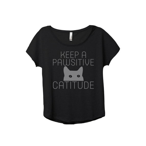 Keep A Pawsitive Catitude Women's Fashion Slouchy Dolman T-Shirt Tee Heather Black 2X-Large