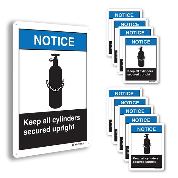 Keep All Cylinders Secured Upright ANSI Notice Aluminum Sign 14 Inch x 10 Inch - 10 Pack