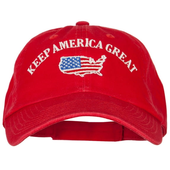 Keep America Great USA Flag Map Embroidered Low Profile Washed Cap - Red OSFM