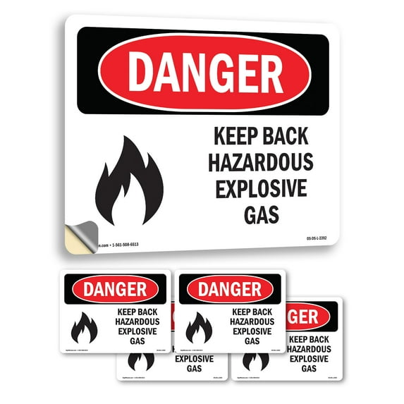 Keep Back Hazardous Explosive Gas OSHA Danger Vinyl Decal Label 10 Inch x 7 Inch - 5 Pack