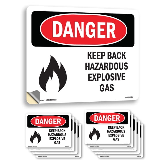 Keep Back Hazardous Explosive Gas OSHA Danger Vinyl Decal Label 5 Inch x 3.5 Inch - 10 Pack
