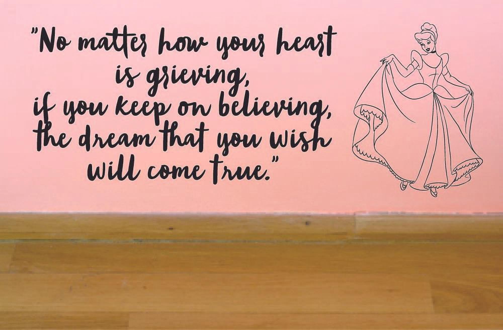 Keep on Believing Cinderella Quote Kids Cartoon Quotes Wall Sticker Art Decal for Girls Boys Room Bedroom Nursery Kindergarten House Home Decor Stickers Wall Art Vinyl Decoration Size (18x20 inch)