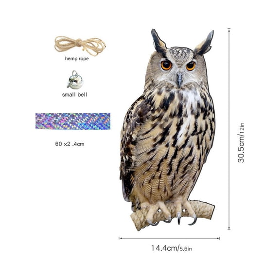 Keep Birds Away: Fake Owl/Eagle with Reflective Tape,Bell for Vineyard Garden Patio Pool, Reflective Hanging Decoration to Keep Birds Pigeon from Windows Tree Orchard
