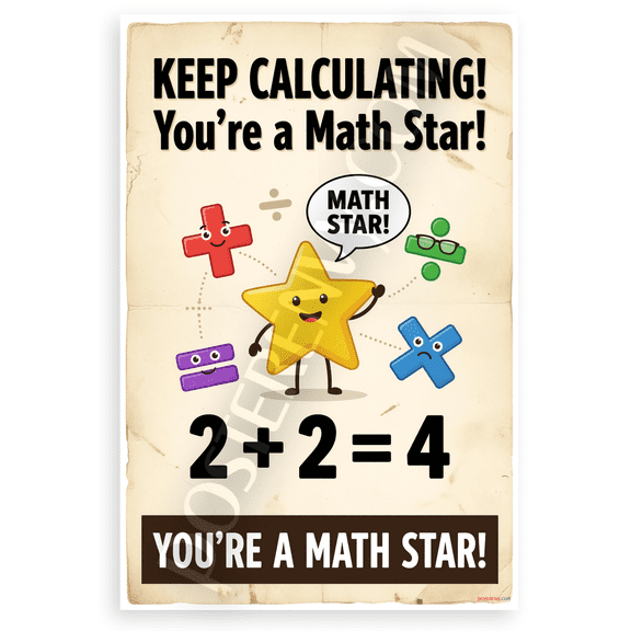 Keep Calculating You're a Math Star Motivational 12x18 US Made Poster